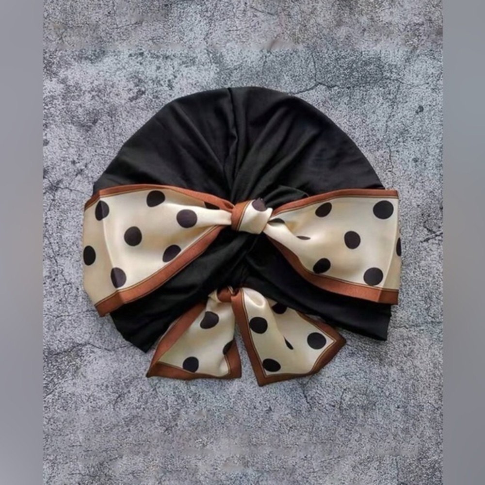 💋 NWT 2pcs Silk Scarf And Knotted Turban Wrap polka dot boho - Picture 3 of 6
